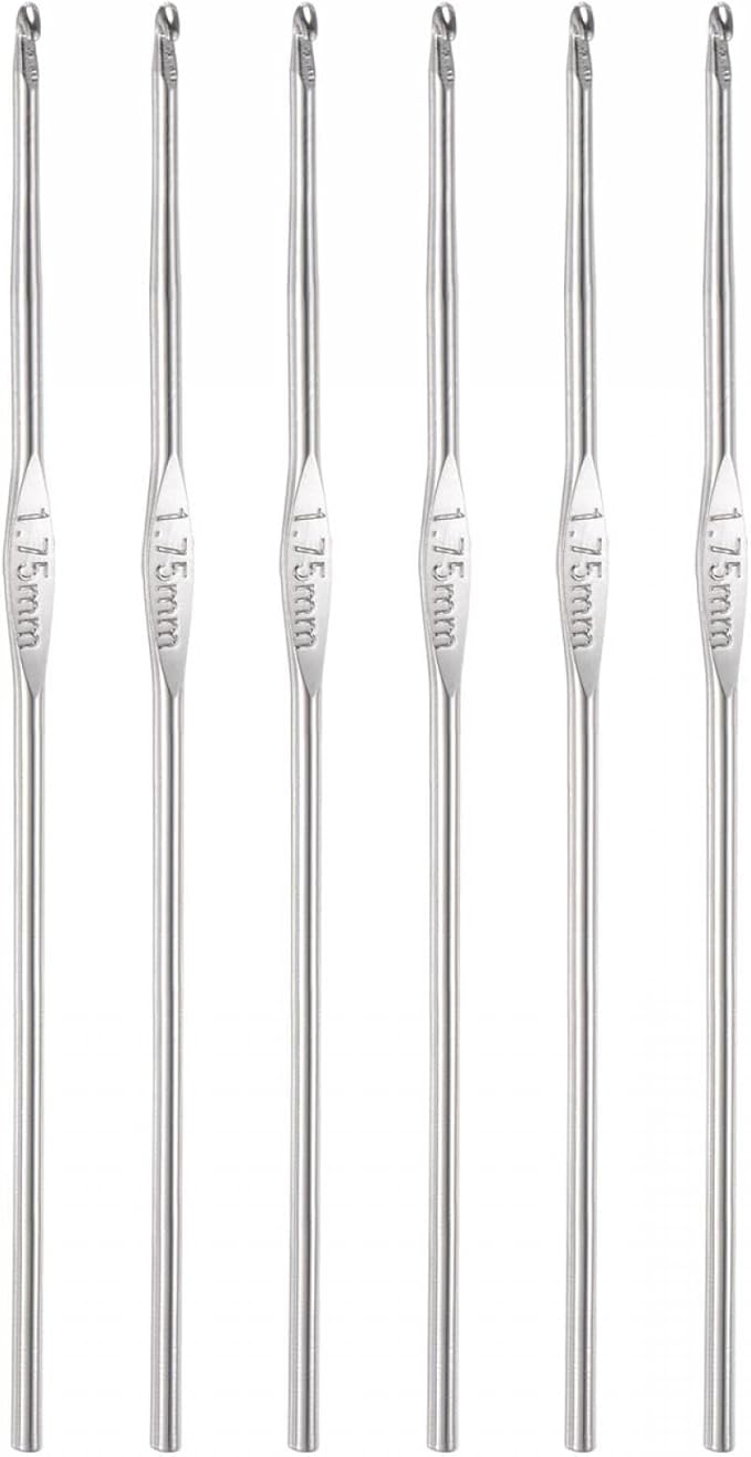 uxcell Stainless Steel Crochet Hook 1.75mm Knitting Needles for DIY Craft Yarn 6Pcs