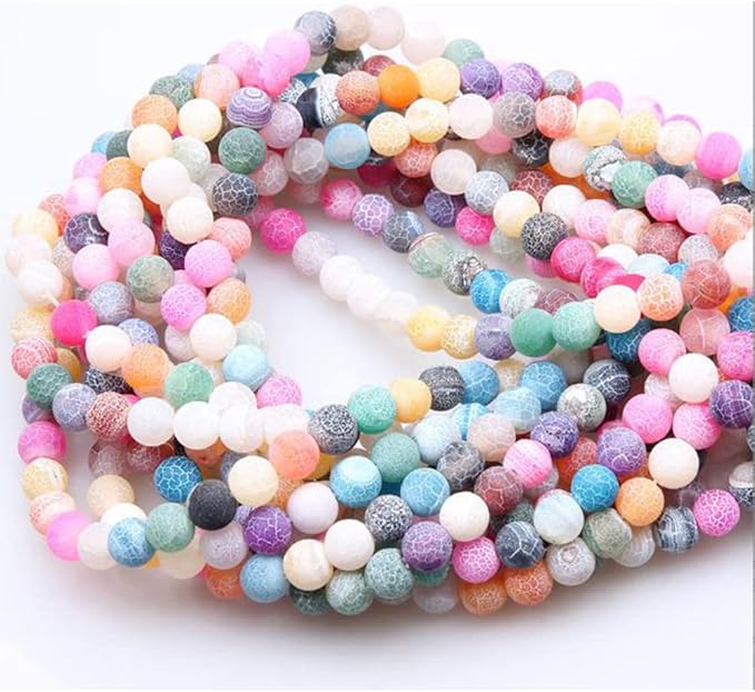 6mm Natural Colorful Frosted Agate Gemstone Round Loose Beads Crystal Stone Bracelet Necklace Accessories Crafts for Jewelry Making DIY,1 Strand 15"