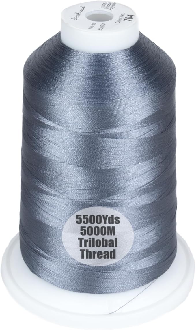 Simthread Trilobal Polyester Thread – 5000M (5500yds) No.40 – Super Sheen, Tangle-Free – Built-in Thread Lock Spool – Compatible with Brother, Singer, Janome & More, Pewter-704
