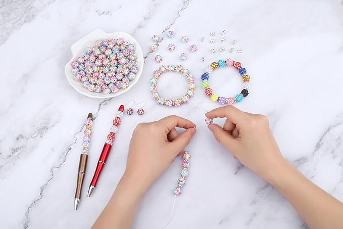 LAIDANLA 250pcs 12mm Colorful Rhinestone Beads and 8mm Rondelle Spacer Beads for Beadable Pens, Sparkly Shamballa Disco Ball Bead for Jewelry Making Bracelets Necklaces Earring DIY Craft