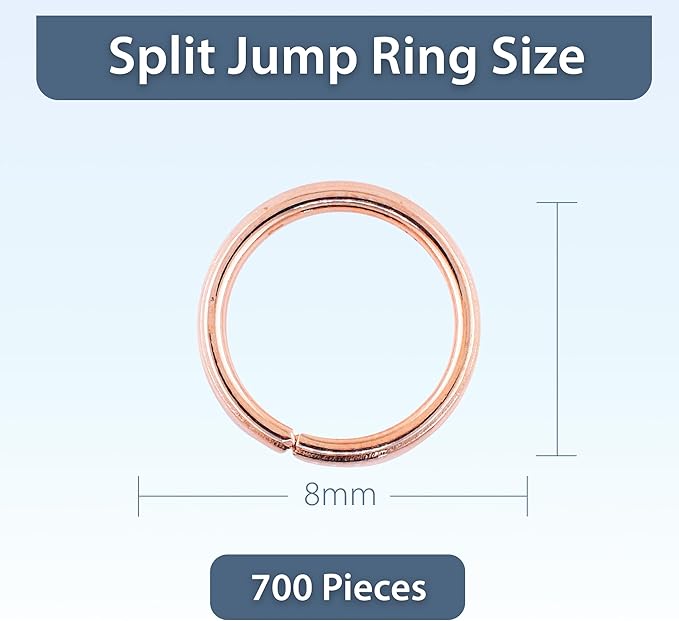 Mandala Crafts Assorted Rose Gold Color Jump Rings Jewelry Findings Metal O Rings for Jewelry Making Supplies - 700 8mm Small Open Jump Rings Kit for Necklace Earring