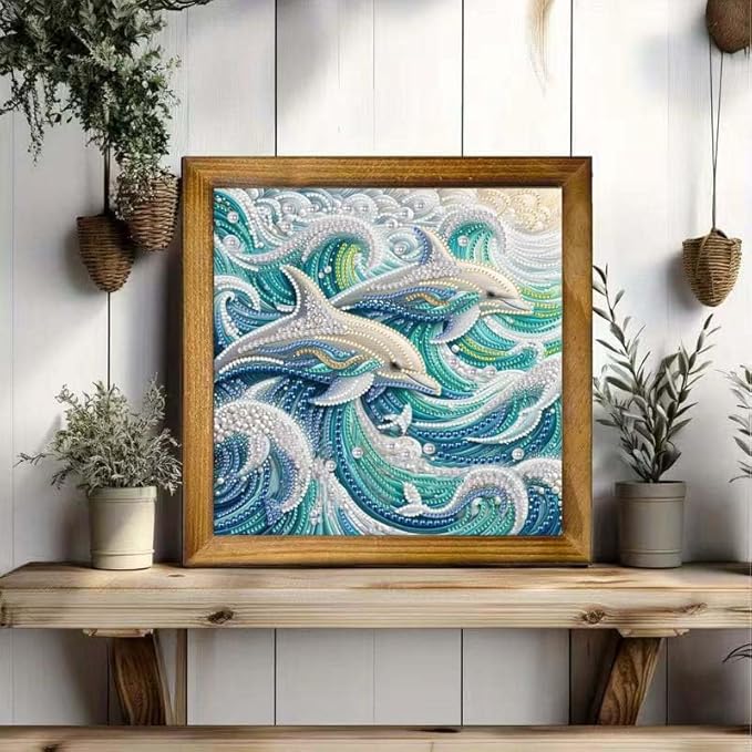 Dolphin Animal Special Shape Diamond Art Kits for Adults,5D Diamond Painting Kits for Adults Beginners,DIY Paint by Diamond Dots Crystal Rhinestones Painting Kits for Home Wall Decor 12×12inch