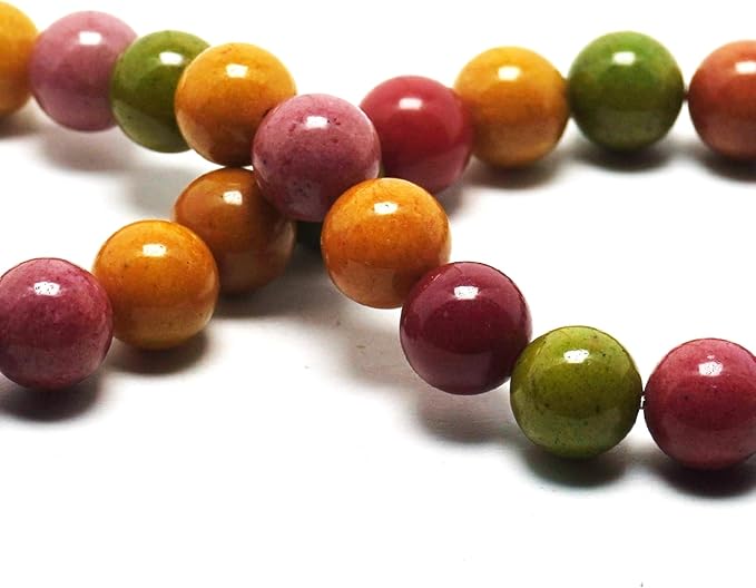 Jade Gemstone Beads for Jewelry Making - 10mm Stone Round Craft Beads for Bracelets(35-38pcs, Colorful Alashan)