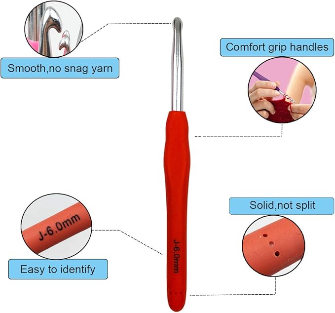 Mdoker Extra Long Crochet Hooks,Ergonomic Grip Soft Handles for Handmade DIY Crocheting,Crochet Hook Needles for Arthritic Hands,Size J/10(6.0MM)