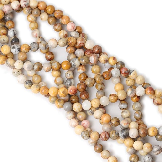 45PCS 8mm Natural Yellow Crazy Lace Agate Gemstone Round Loose Beads for Jewelry Making 1 Strand 15"