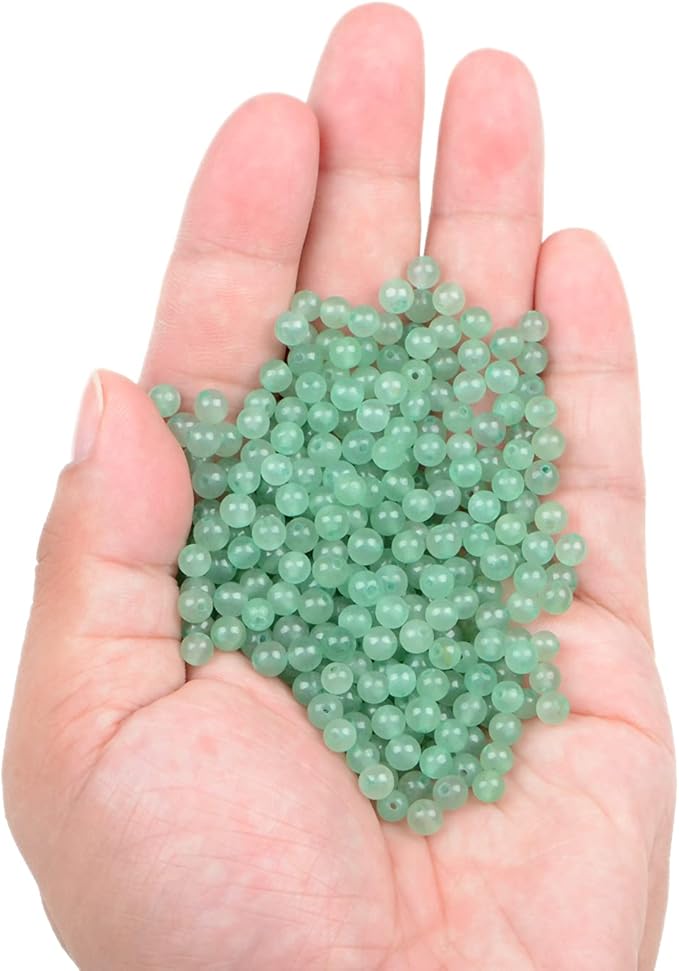 bymitel 210pcs natural crystal beads stone gemstone round energy healing loose beads with stretch cord for jewelry making bracelets anklets (green aventurine, 4mm 210pcs)