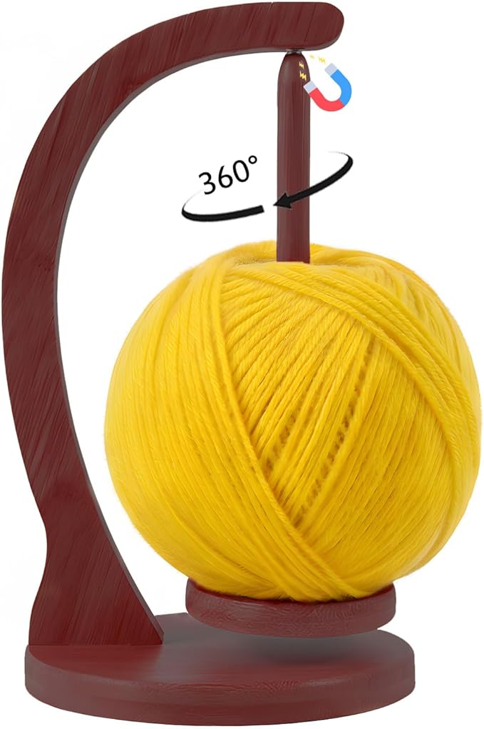Yarn Holder for Crocheting and Knitting, Wooden Yarn Spinner with Magnetic Rotating Mechanism,Gift for Crocheter and Knitter（Brown）
