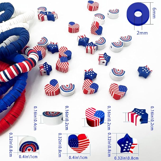 3600 PCS 10 Strands Red White and Blue Clay Beads for Jewelry Making, Clay Charms, Vinyl Heishi Beads 6mm for Surfer Bracelets Necklace Making (4th of July Scheme)