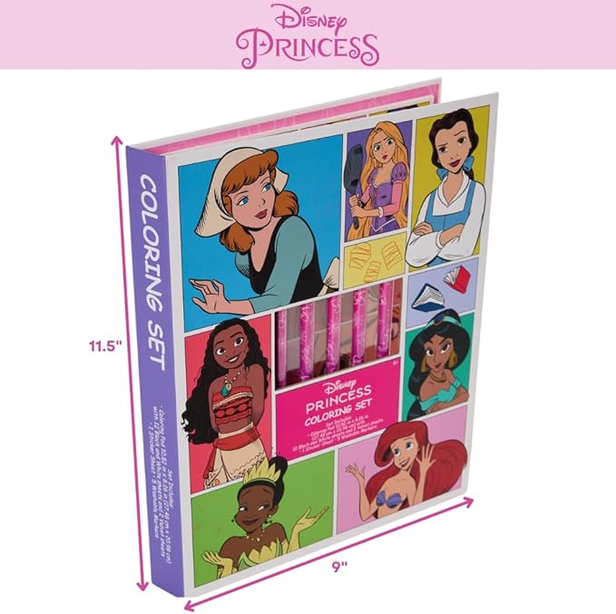 Disney Princess Coloring Book for Adults and Kids, Black & White Sheets, Velvet Coloring Pages, Stickers, Washable Markers
