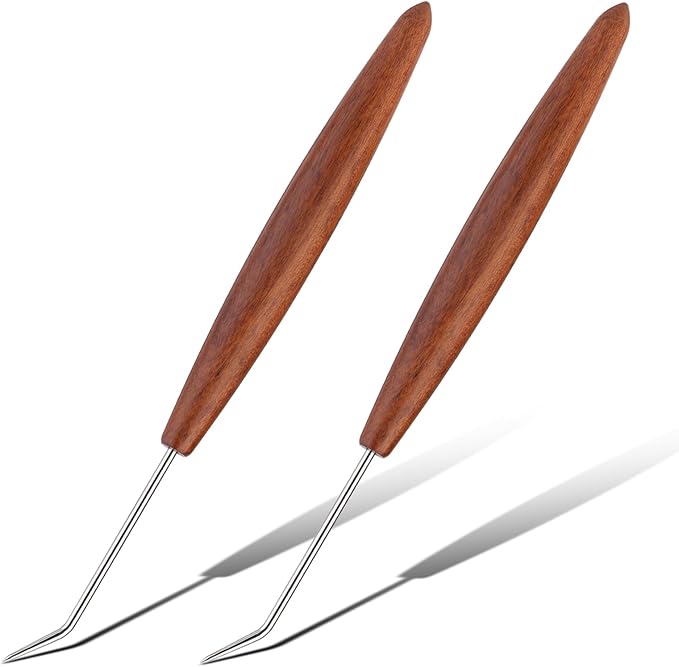 Wuadua 2Pcs Loom Hook, Crochet Hooks for Knit Picker, Handle Knitting Board Matching Hook Needle, Crochet Tools with Convenient Wooden Handles for Beginners Knittings Knitter DIY Crochet