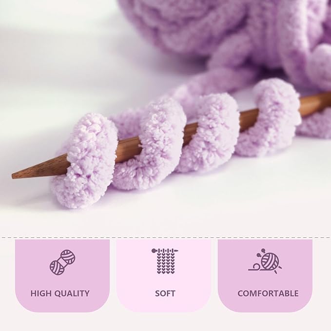 Light Purple Chunky Chenille Yarn for Crocheting/Knitting, Super Bulky Hand Blanket, Soft Plush Yarn for Carpet/Scarf/Cushion, 8 Jumbo Pack (63.76oz/197.68yd)
