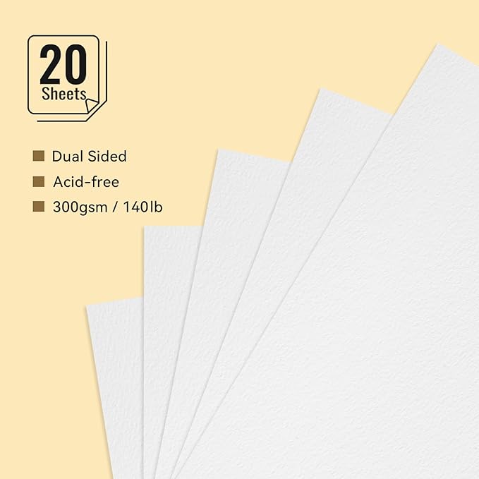 Lightwish Watercolor Sketchbook,100% Cotton 300gsm/140lb Watercolor Journal, Acid Free Cold Press Watercolor Paper for Artists,Adults,Students,20 Sheets,Paper 5.8 * 8.2 Inches