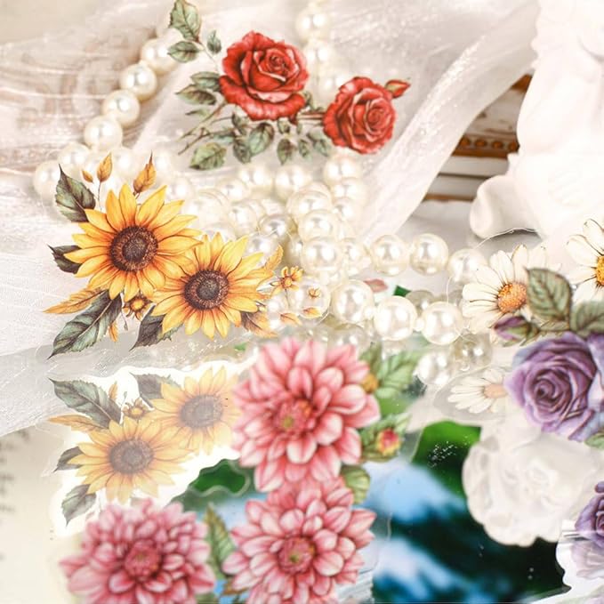 120pcs Flower Corner Series Sticker Pack, PET Flower Stickers for Scrapbooking Journaling Colorful Flowers Scrapbook Stickers Aesthetic Decor Scrapbook Kit Floral Sticker Set Junk Journal Supplies