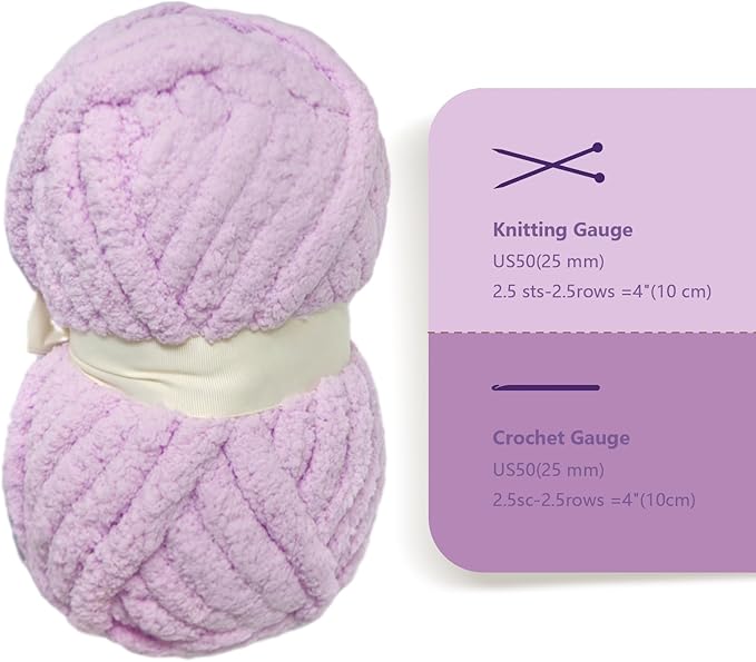 Light Purple Chunky Chenille Yarn for Crocheting/Knitting, Super Bulky Hand Blanket, Soft Plush Yarn for Carpet/Scarf/Cushion, 8 Jumbo Pack (63.76oz/197.68yd)