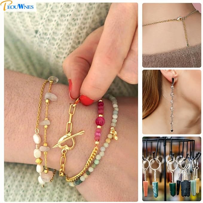 968pcs Jump Rings for Jewelry Making Kit, PEOUWNES Gold & Silver Keychain Rings with Lobster Clasps, DIY Bracelet Necklace Charms Supplies (Multi-Use Craft Set)