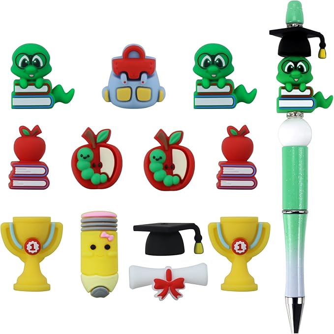 12pcs 3D Student Silicone Focal Beads Silicone for Keychain Making Beads for Pens Shape for Bracelet Necklace Crafts （3D Student）