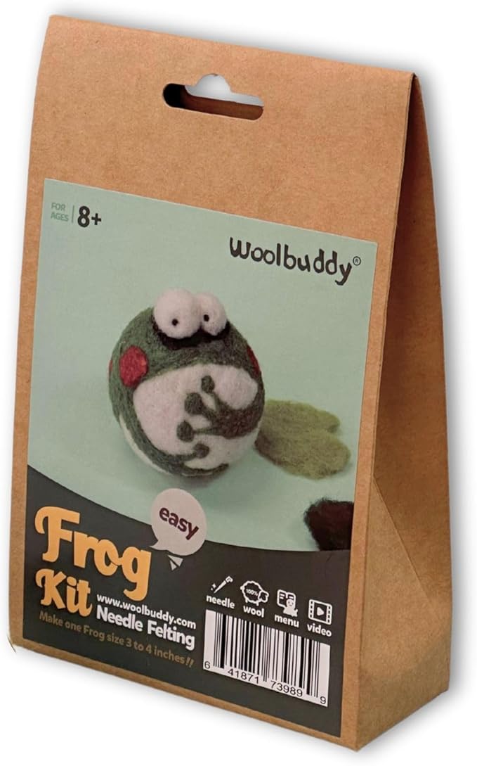 Woolbuddy 𝗡𝗲𝗲𝗱𝗹𝗲 𝗙𝗲𝗹𝘁𝗶𝗻𝗴 𝗞𝗶𝘁 – DIY Animal Craft Set for Beginners with Core Wool, Felting Supplies, Tools & Instructions – Fun Creative Kit for Adults (Frog)