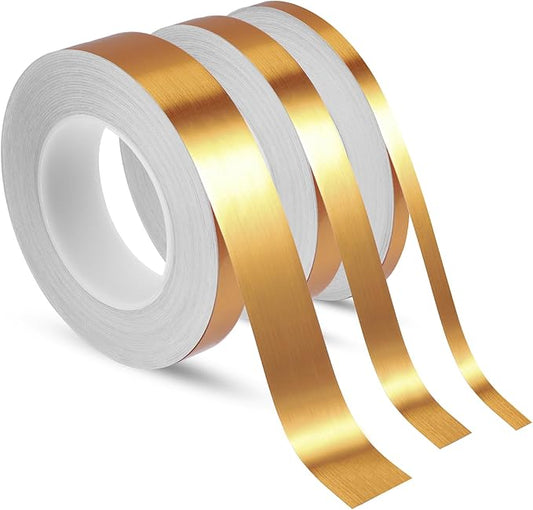 Zonon 3 Sizes Gold Self Adhesive Polyester Film Tape Washi Tape for Car Furniture Graphic Arts Walls Decor, 55 yds(10/20/30mm)