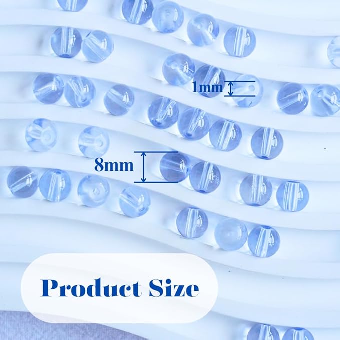 Jabrand 150pcs Beads Kit, 8mm Transparent Glass Beads Clear Round Crystal Beads for Bracelet Making Jewelry DIY Crafts Supplies (Blue)
