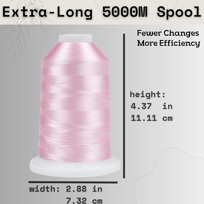 Simthread Trilobal Polyester Thread – 5000M (5500yds) No.40 – Super Sheen, Tangle-Free – Built-in Thread Lock Spool – Compatible with Brother, Singer, Janome & More, Salmon Pink-079