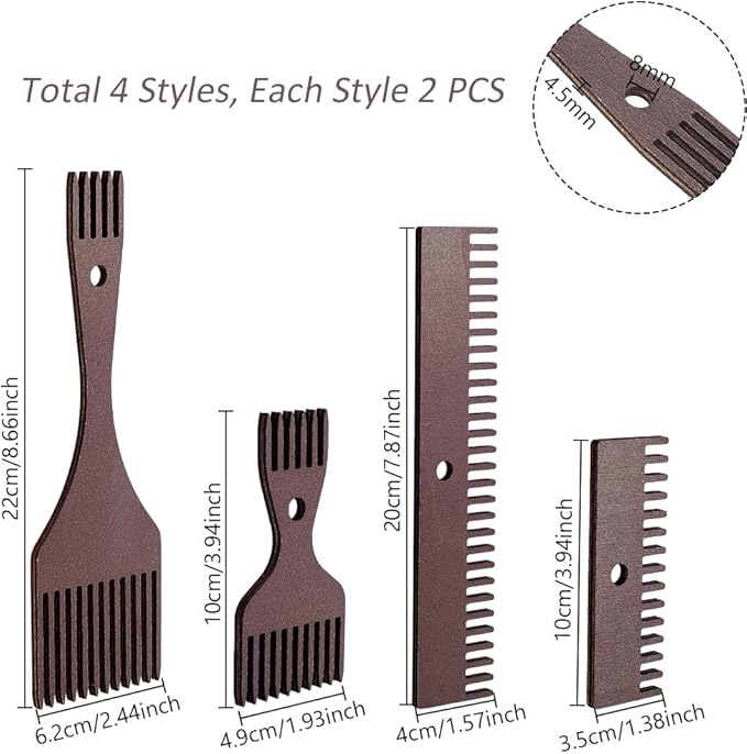 AHANDMAKER 8-Piece Wooden Weaving Loom Comb Kit for Blanket Making, Natural Wood Tapestry Beater Comb for Knitting Handcraft Tapestry Rug Christmas Home Decoration, Coconut Brown