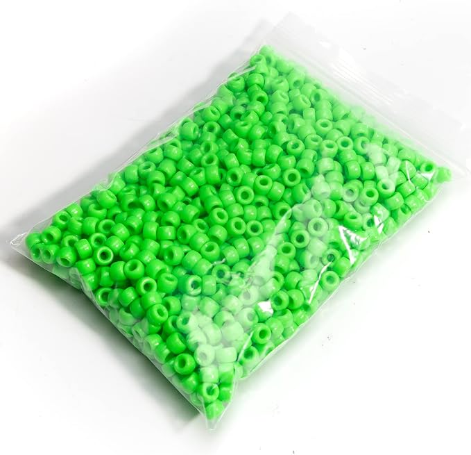 Gxueshan 1000 Pcs Acrylic Brilliant Green Pony Beads 6x9mm Bulk for Bracelet Necklace Jewelry Making Earring Hair Braiding