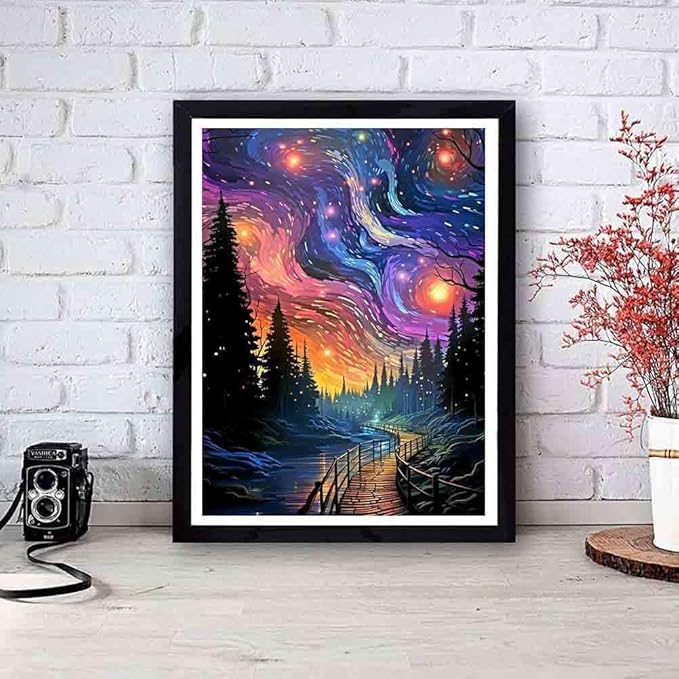 Stamped Cross Stitch Kits for Adults - Starry Night Scene Embroidery Kits for Beginners Adults,11 CT Patterns Dimensions Counted Cross Stitch Kits for Arts Craft Kits 12x16 inch