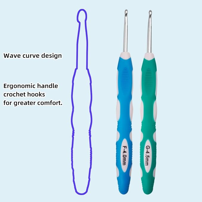 4mm 4.5mm Crochet Hook, Smooth Metal Head and Soft Rubber Grip Extra Long Ergonomic Crochet Hooks for Arthritic Hands, Beginners and Crochet Enthusiast,(4mm, 4.5mm)