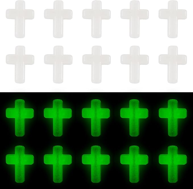 FASHEWELRY 100Pcs Acrylic Cross Beads for DIY Jewelry Making - Glow in The Dark Luminous Crucifix Rosary Spacer Easter Beads for Necklace Bracelet Earring