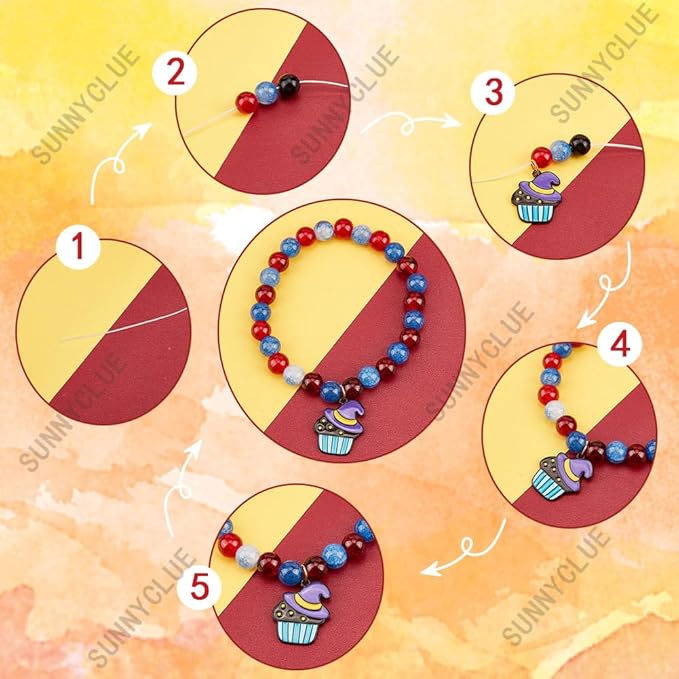 SUNNYCLUE 1 Box 6 Set Halloween Bracelet Making Kit Halloween Bead Magic Witch Hat Charm Pumkin Charms Glass Beads for Jewelry Making Kits Beginners Starter Adults Women Adult