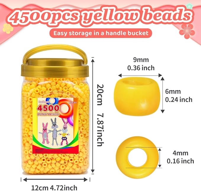 iooleem pony beads(4500pcs yellow pony beads), beads for bracelets making, crafts, beading supplies, friendship bracelets making.