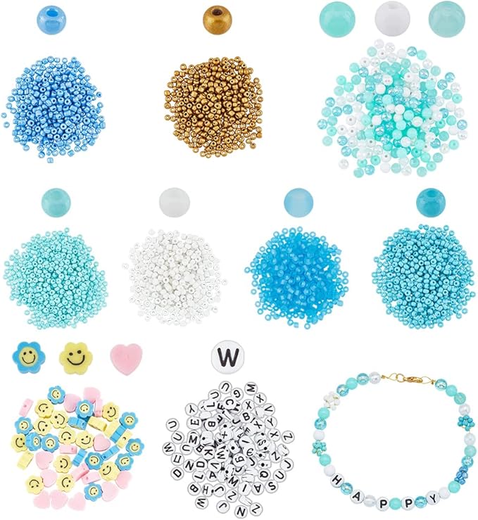 arricraft 1666 Pcs Bracelet Making Kit, Glass Acrylic Round Beads, Polymer Clay Heart Spacer Beads, Flower Face Beads Flat Round Letter Alphabet Beads and Pendant Charms for Jewelry Making