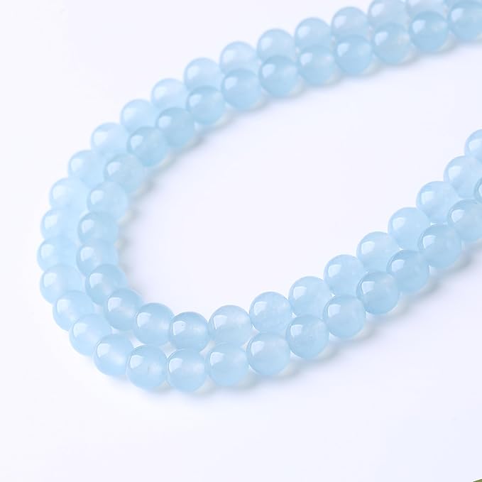 Ice Blue Chalcedony Stone Beads Gemstone Round Crystal Energy Jade for Jewelry Making DIY Bracelet Necklace 15.5inch 35PCS 10MM