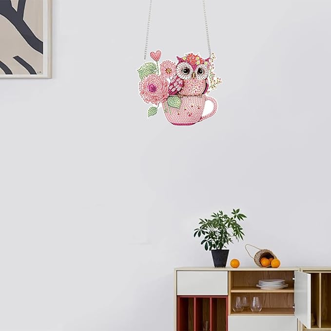 TDFERAN Diamond Painting Pendant Diamond Art Hanging Owl DIY Diamonds Art Decoration Kit Window Pendant, Gem Art Wall Home Window Decoration Adult Digital Painting Women Crafts Hobby