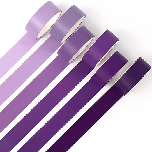 Whaline 6 Rolls Purple Washi Tape 6 Gradient Colors Masking Tape Solid Color Decorative Tape for DIY Crafts Scrapbook Journal Planner Wrapping Supplies, 60 Ft