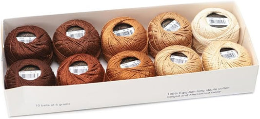 Size 8 Double Mercerized Egyptian Long Staple Cotton Pearl Thread Ball 5 Grams Rainbow Color Embroidery Thread 10 Colors per Box for Crochet Hardanger Cross Stitch Hand Embroidery (Set F)
