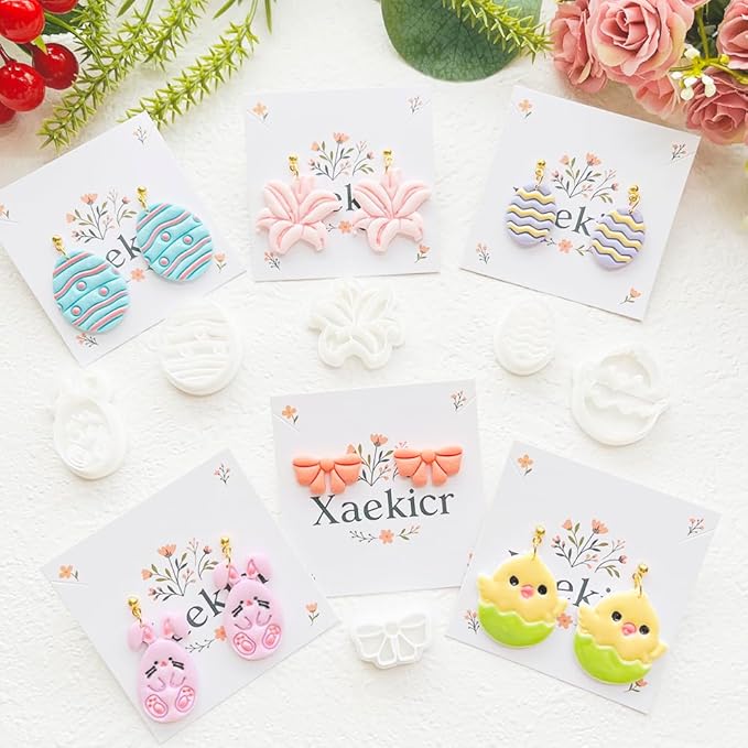 Easter Polymer Clay Cutters Set - 12pcs Sharp & Durable Bunny, Chick, Egg & Lily Shapes for DIY Earring Jewelry Making, Soft Clay Crafts & Spring Holiday Supplies