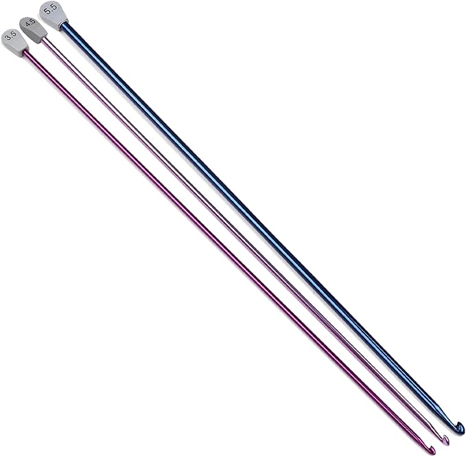 Aeelike 3pcs Extra Tunisian Long Crochet Hooks Size E / 3.5mm, 4.5mm and Size I / 5.5 mm, Lightweight Aluminum Afghan 13.78 inches Long Crochet Needles for Crocheting and Knitting Beginners