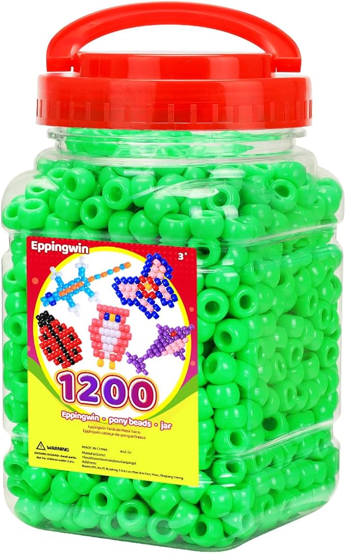 eppingwin 1200pcs pony beads for bracelets, 6x9mm kandi beads for hair braids, easy storage pony bead for jewelry making (green)