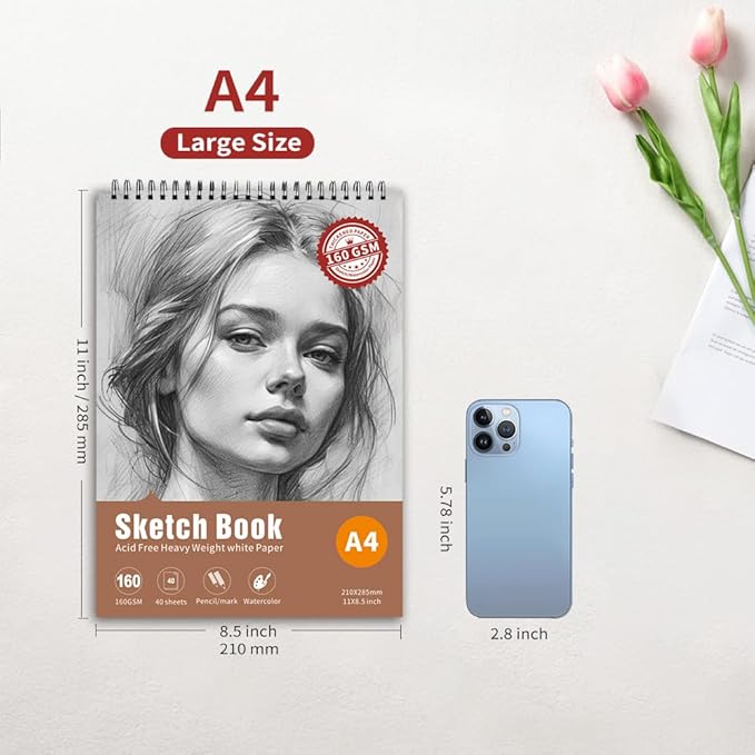 Thickened Mixed Media Sketchbook - Three Different Sizes, Drawing Paper Pad-108lb/160gsm, (Character Sketch, A4 (Large Size) 8.5X11.8 inch)