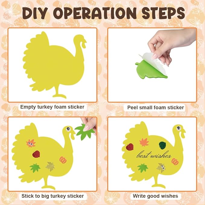 LUKBERA 660pcs Fall Foam Turkey Thanksgiving Craft Kits, Thanksgiving Turkey Foam Stickers Glitter Maple Leaf Pumpkins Self Adhesive Stickers Set for Thanksgiving DIY Arts and Crafts Party Décor