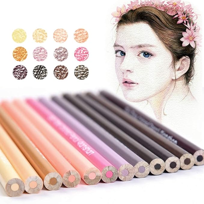 qianshan 12 Skin Tones Colored Pencils Oil Based Pre-sharpened Drawing Pencils for Beginner Artist Coloring Book Drawing Sketching Art Project - Portrait Set