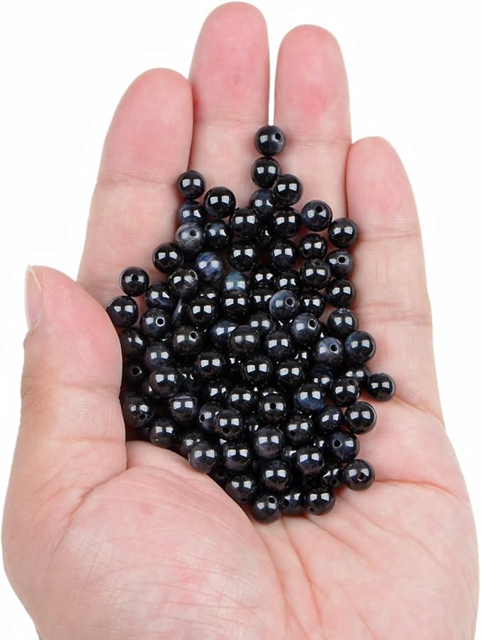bymitel 210pcs crystal beads stone gemstone round energy healing loose beads with stretch cord for jewelry making bracelets anklets (dark blue tiger's eye, 6mm 210pcs)