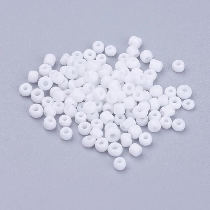 Perlin Glass Seed Beads 4mm 6/0 Round 1100pcs Mini Small Pony Spacer Beads Kit for Jewelry Making Earrings Bracelets Pendants Waist DIY Handmade (White Opaque)