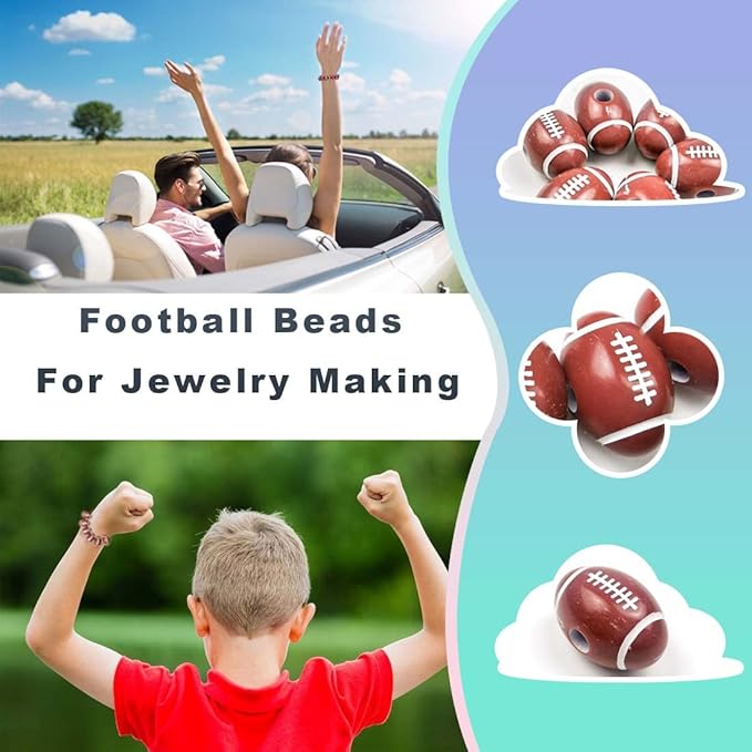 150Pcs Sport Beads American Football Beads for Jewelry Making Sports Craft Beads with 2 Elastic Crystal Line Cord,2 Scissors for Jewelry Making Necklace Bracelet Craft Decoration Accessories
