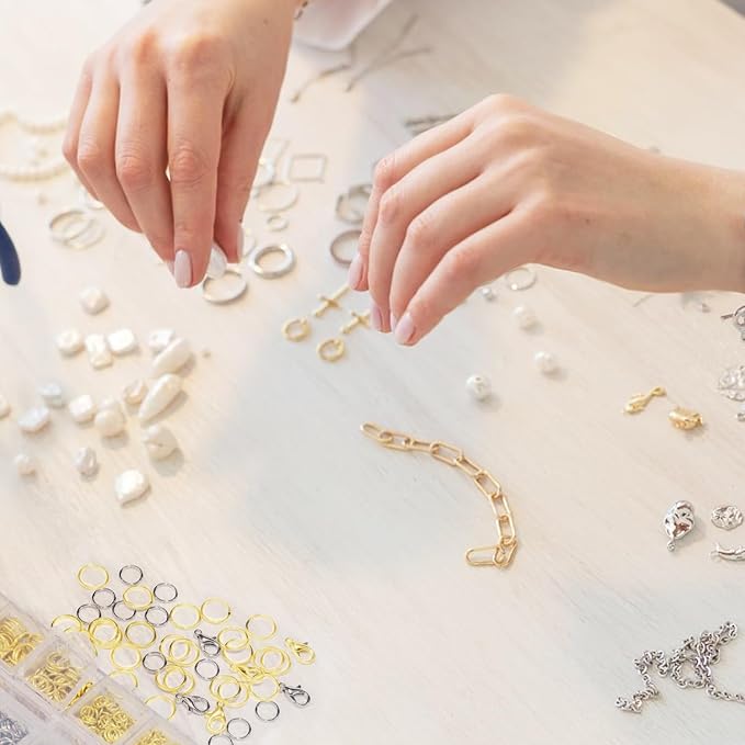 1200pcs Jump Rings for Jewelry Making Supplies, Necklace Repair Assorted Kit, 12mm Lobster Clasp 5 Size Jump Ring for Jewelry Clasps and Closures (Gold)