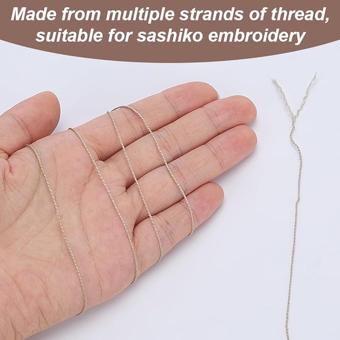FREEBLOSS 4 Pcs Sashiko Thread Sashiko Skein 100M * 4 Colors Pure Cotton Embroidery Thread Japanese Sewing Threads Quilting and Embroidery Kit Supplies, Khaki