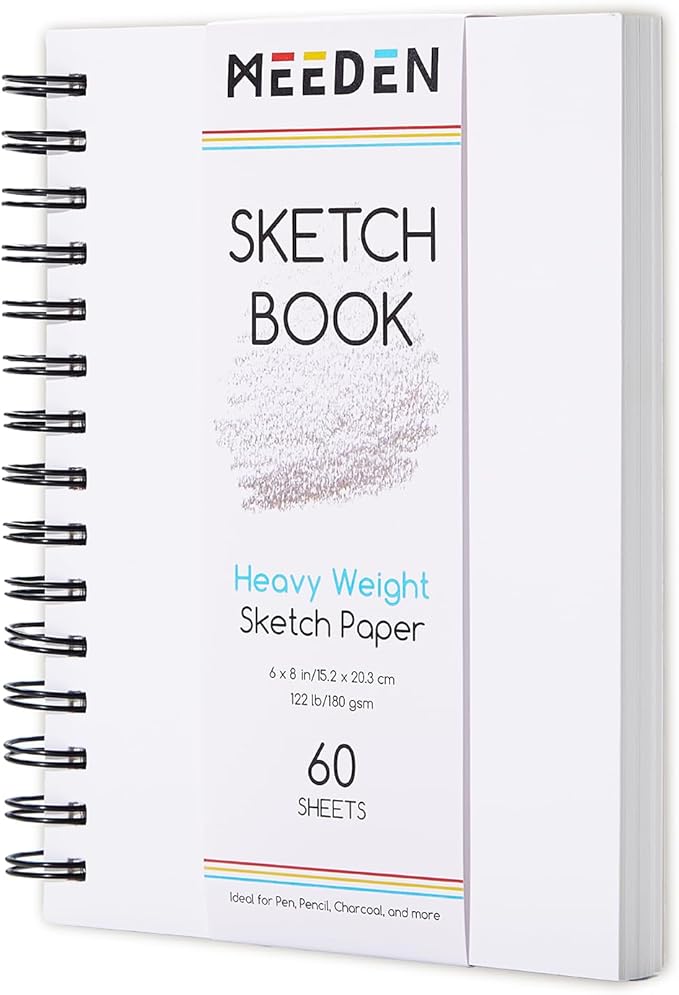meeden 6"x8" sketchbook paper pad: 122lb/180gsm spiral bound art sketch book with diy cover for artists adults - 60 sheets heavy weight hardcover sketch drawing paper for painting sketching writing