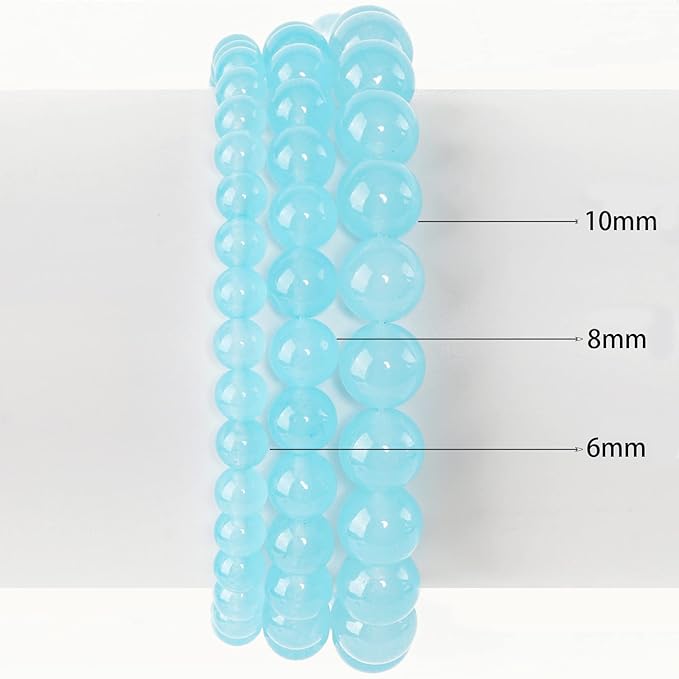 10mm Natural Blue Chalcedony Round Bead - 35PCS Bulk Gemstone Beads for Jewelry Making, DIY Bracelets, Necklaces - Includes Crystal Stretch Cord - Stone Beads for Crafting Gifts