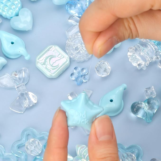 ABONDEVER 245-300Pcs Assorted Acrylic Beads for Bracelets Making Cute Star Bow Flower Candy Heart Gummy Bear Butterfly Beads for DIY Jewelry Crafts Keychain Necklace Phone Charms(Blue)